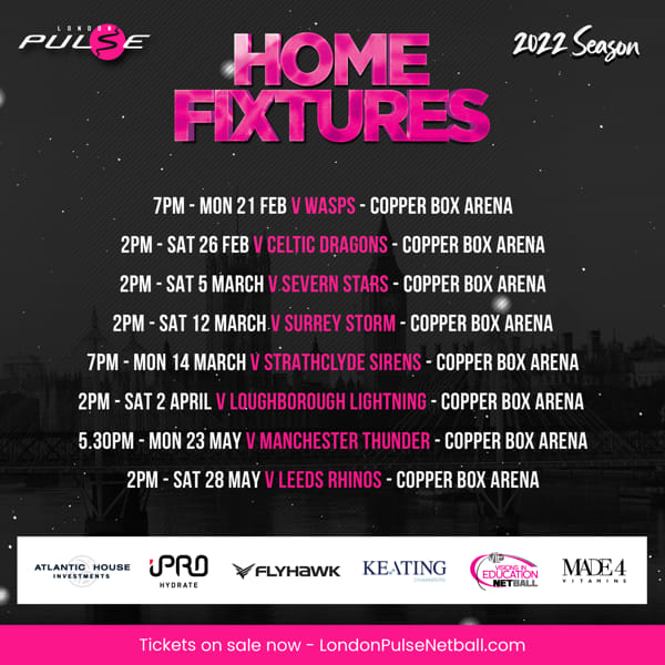 London Pulse Home Fixtures