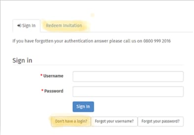 GO Login Screen showing Redeem Invitation tab and Don't have a login button