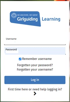 Girlguiding Learning login screen