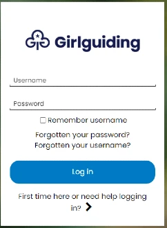 Girlguiding Learning login screen