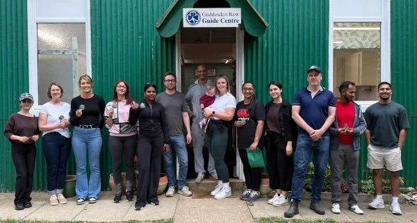 The Haven Holidays volunteer team outside the Gaddesden Row Guide Centre entrance